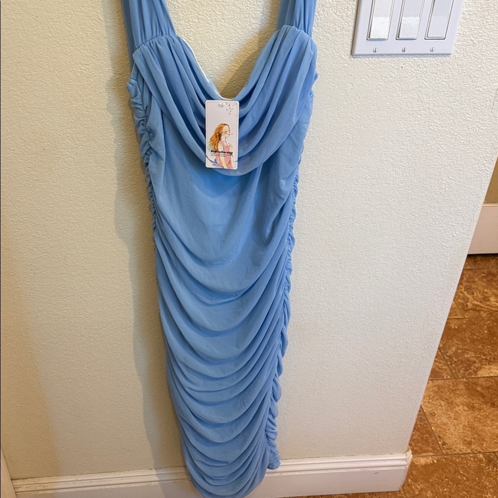 Elegant Backless Sky Blue Dress